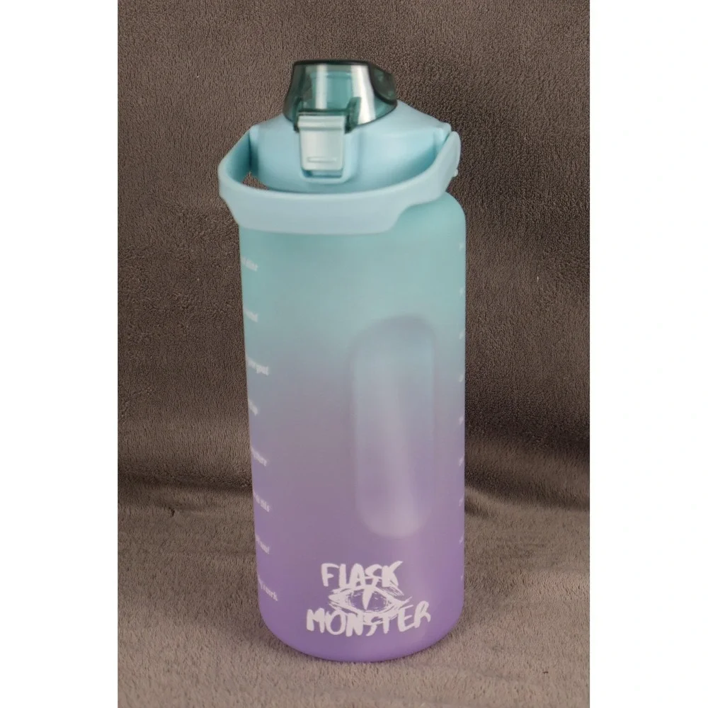Flask Monster Tumbler‎ Water Bottle 64 oz 2000 ml Teal Purple Ombre Jug Handle